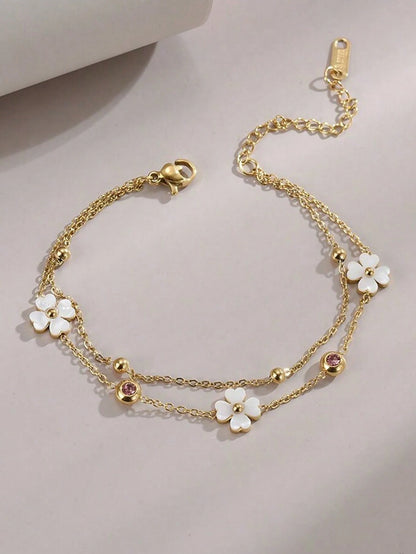1pc Stainless Steel Four-Leaf Flower Beach Anklet For Women