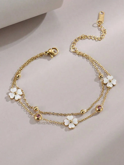 1pc Stainless Steel Four-Leaf Flower Beach Anklet For Women