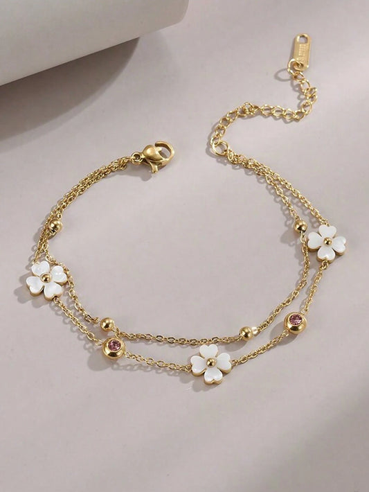 1pc Stainless Steel Four-Leaf Flower Beach Anklet For Women