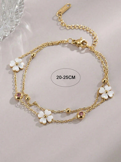 1pc Stainless Steel Four-Leaf Flower Beach Anklet For Women