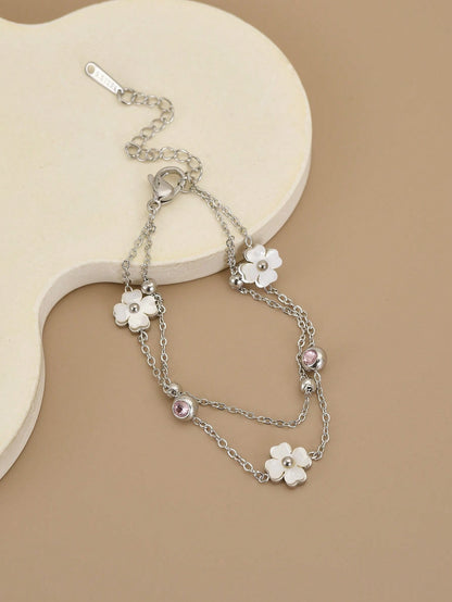 1pc Stainless Steel Four-Leaf Flower Beach Anklet For Women