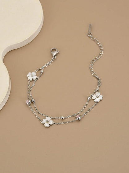 1pc Stainless Steel Four-Leaf Flower Beach Anklet For Women
