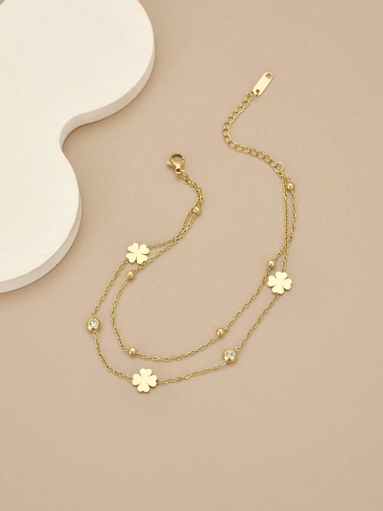 1pc Stainless Steel Four-Leaf Flower Beach Anklet For Women