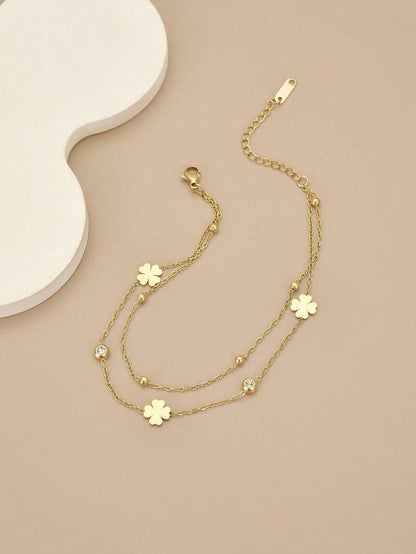 1pc Stainless Steel Four-Leaf Flower Beach Anklet For Women