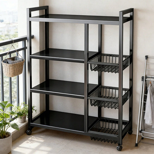 1pc Storage Rack, Integrated Storage Rack, Four-Layer Design, Plus 3 Basket Storage Parts, Garage Tool Storage Rack, With Wheels For Easy Movement