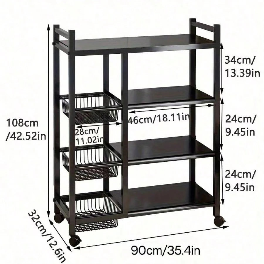 1pc Storage Rack, Integrated Storage Rack, Four-Layer Design, Plus 3 Basket Storage Parts, Garage Tool Storage Rack, With Wheels For Easy Movement