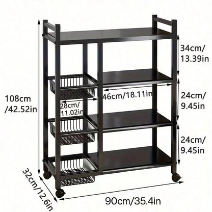 1pc Storage Rack, Integrated Storage Rack, Four-Layer Design, Plus 3 Basket Storage Parts, Garage Tool Storage Rack, With Wheels For Easy Movement