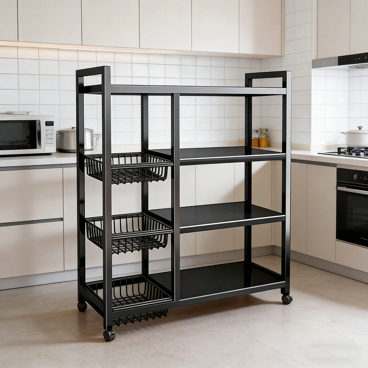 1pc Storage Rack, Integrated Storage Rack, Four-Layer Design, Plus 3 Basket Storage Parts, Garage Tool Storage Rack, With Wheels For Easy Movement