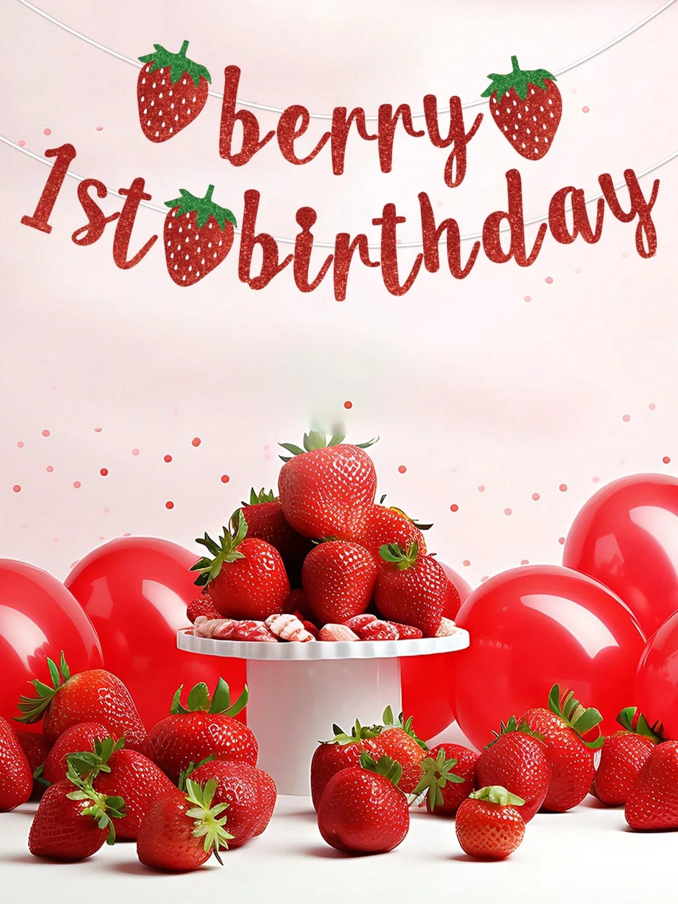 1pc Strawberry Theme 1st Birthday Paper Banner, Happy Birthday Hanging Banner, Strawberry Theme Birthday Decor, Baby Shower Party Decor, Gender Reveal Party Supplies, 1st Birthday Party Supplies, Boy
