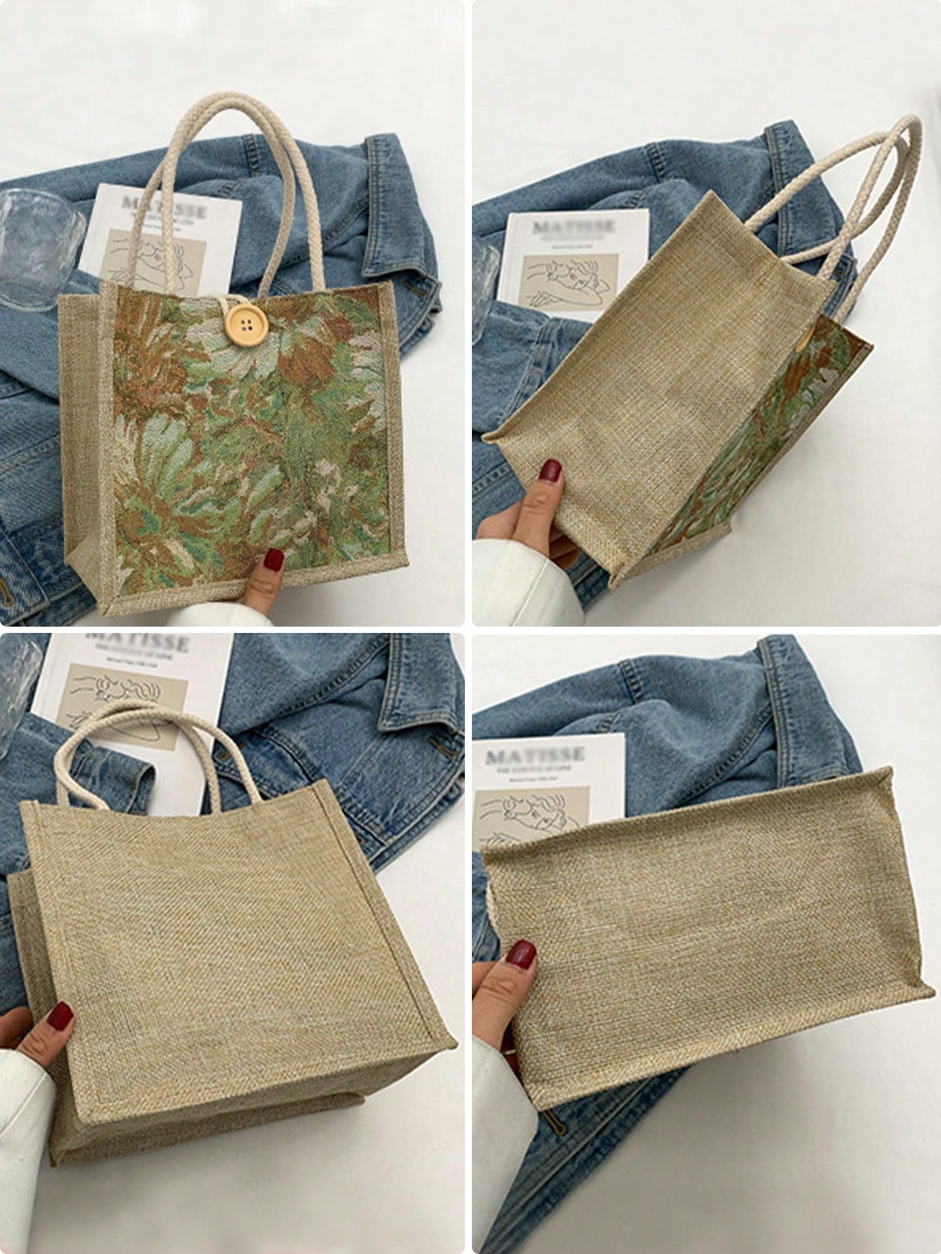 1PC Student Korean Style Handbag Women Fashion Linen Lunch Bag Japanese Canvas
