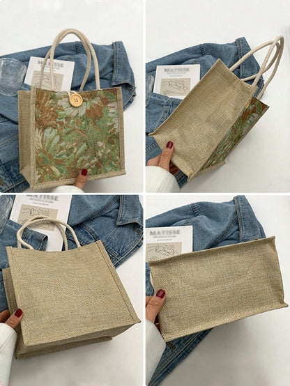 1PC Student Korean Style Handbag Women Fashion Linen Lunch Bag Japanese Canvas