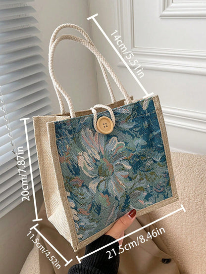 1PC Student Korean Style Handbag Women Fashion Linen Lunch Bag Japanese Canvas