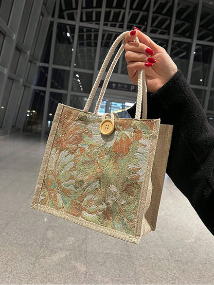 1PC Student Korean Style Handbag Women Fashion Linen Lunch Bag Japanese Canvas