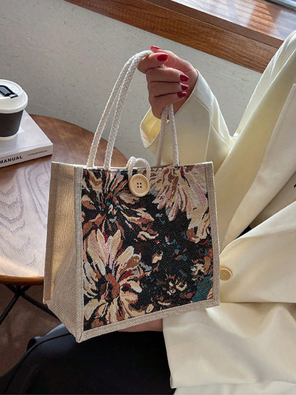 1PC Student Korean Style Handbag Women Fashion Linen Lunch Bag Japanese Canvas