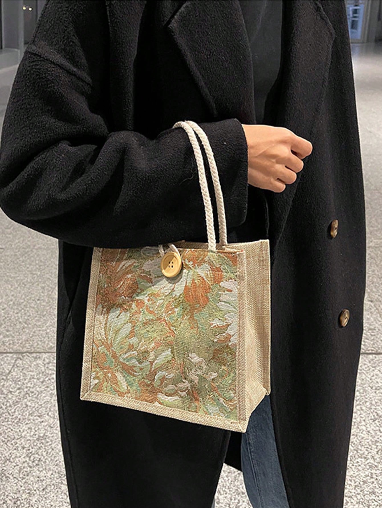 1PC Student Korean Style Handbag Women Fashion Linen Lunch Bag Japanese Canvas