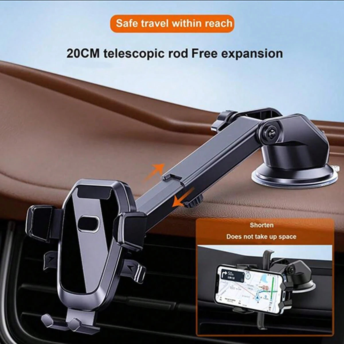 1pc Suction Cup Car Phone Holder, Suction Cup Car Phone Mount, Mobile Smartphone Holder, Tablet Holder For Dashboard & Windshield, Adjustable Arm, Easy Installation
