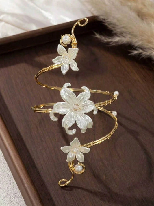 1pc Summer Fashion Floral Arm Chain, Exaggerated Geometric Open Metal Bracelet Armband, Suitable For Vacation, Party, Gathering, Boho Chic