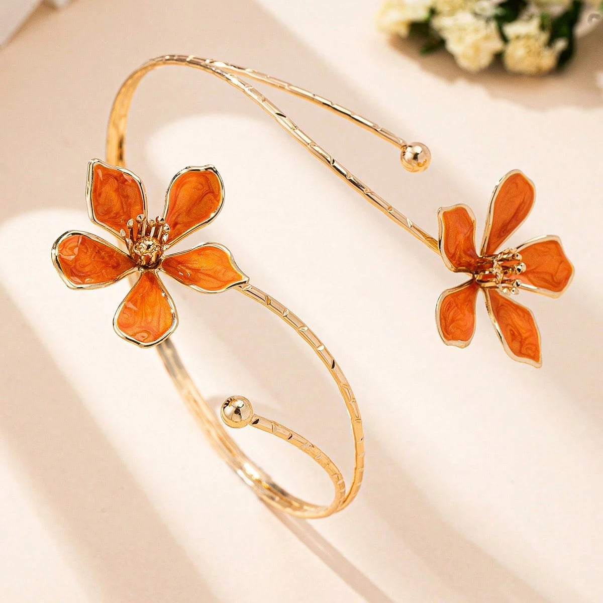 1pc Summer Fashion Floral Arm Chain, Exaggerated Geometric Open Metal Bracelet Armband, Suitable For Vacation, Party, Gathering, Boho Chic