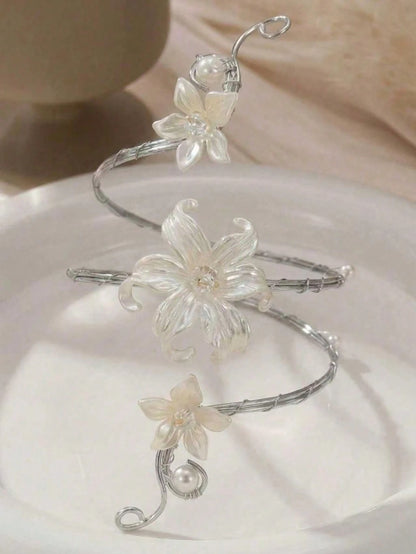1pc Summer Fashion Floral Arm Chain, Exaggerated Geometric Open Metal Bracelet Armband, Suitable For Vacation, Party, Gathering, Boho Chic