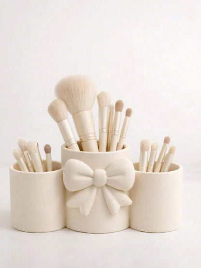 1pc Sweet Bow Single Compartment Makeup Brush Holder, Cream Style Desktop Cosmetic Storage Box, Pen Holder Storage, Easy Access, High Aesthetic Decorative