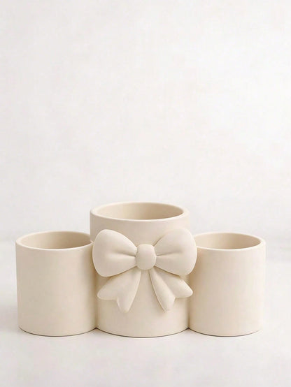1pc Sweet Bow Single Compartment Makeup Brush Holder, Cream Style Desktop Cosmetic Storage Box, Pen Holder Storage, Easy Access, High Aesthetic Decorative