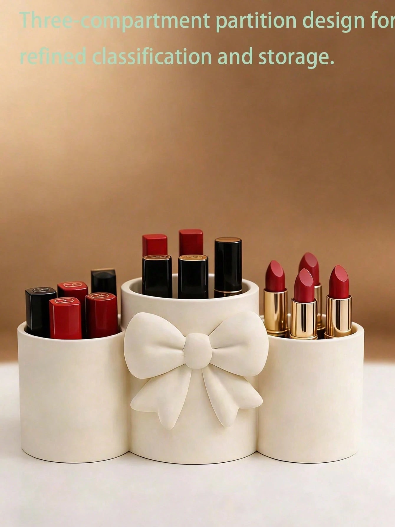 1pc Sweet Bow Single Compartment Makeup Brush Holder, Cream Style Desktop Cosmetic Storage Box, Pen Holder Storage, Easy Access, High Aesthetic Decorative