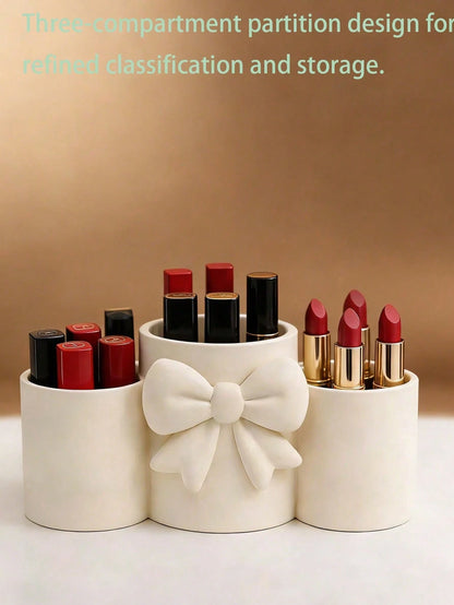 1pc Sweet Bow Single Compartment Makeup Brush Holder, Cream Style Desktop Cosmetic Storage Box, Pen Holder Storage, Easy Access, High Aesthetic Decorative