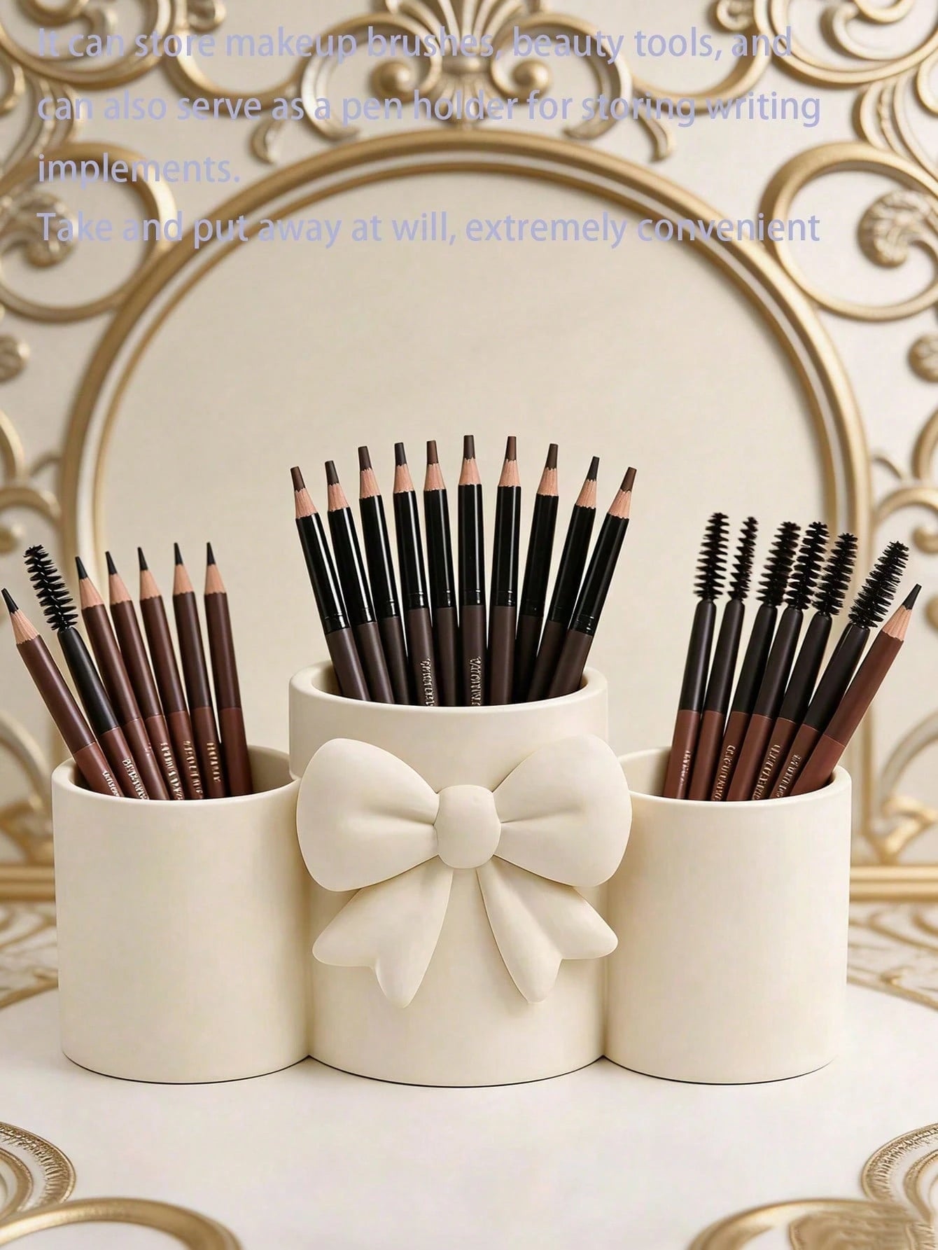 1pc Sweet Bow Single Compartment Makeup Brush Holder, Cream Style Desktop Cosmetic Storage Box, Pen Holder Storage, Easy Access, High Aesthetic Decorative