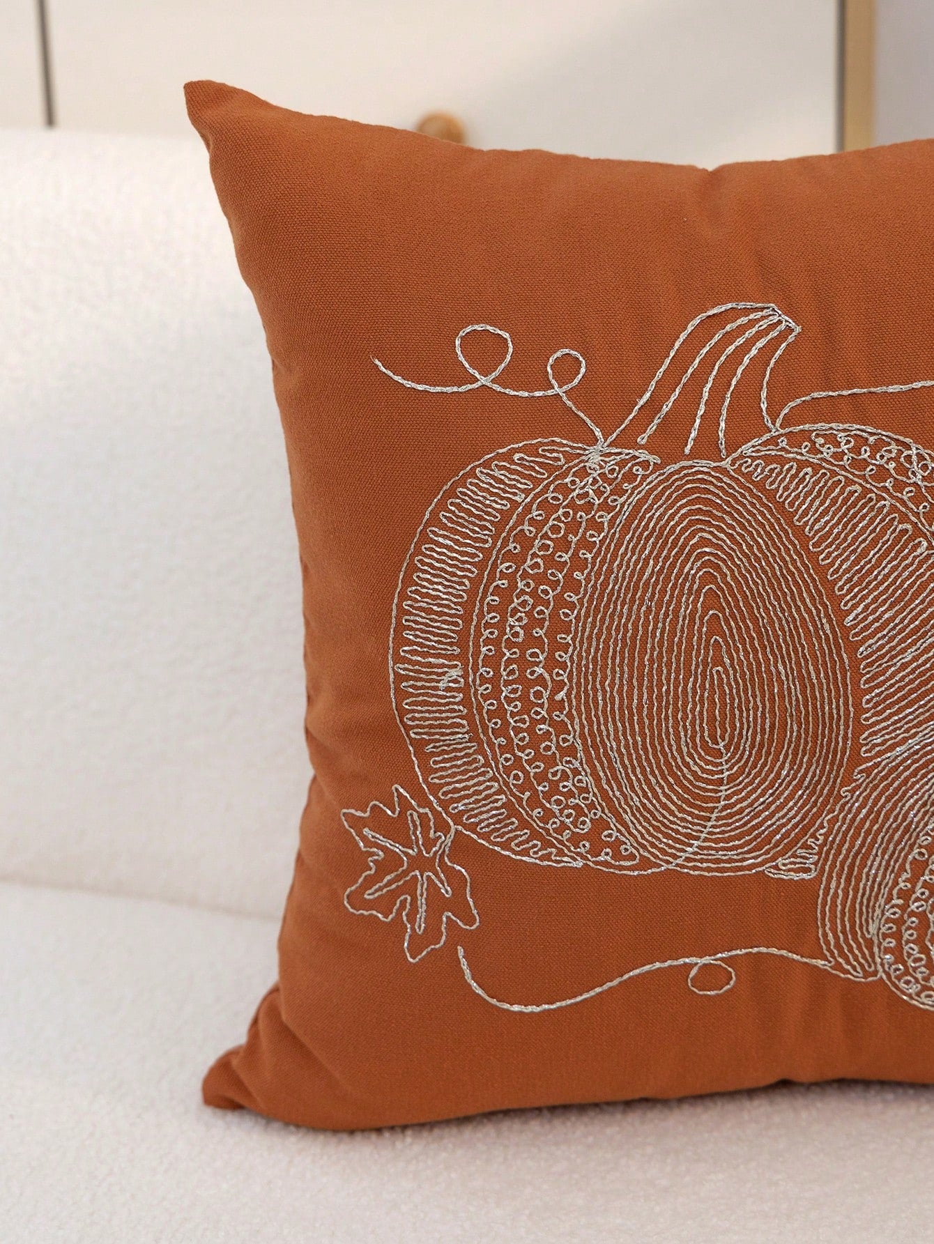 1pc Thanksgiving Orange Pumpkin Embroidered Pillow Case, Suitable For Indoor Decoration, Thanksgiving Decor, All Season Pillow Case, Without Insert