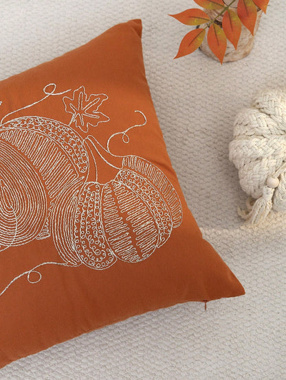 1pc Thanksgiving Orange Pumpkin Embroidered Pillow Case, Suitable For Indoor Decoration, Thanksgiving Decor, All Season Pillow Case, Without Insert