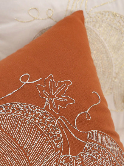 1pc Thanksgiving Orange Pumpkin Embroidered Pillow Case, Suitable For Indoor Decoration, Thanksgiving Decor, All Season Pillow Case, Without Insert