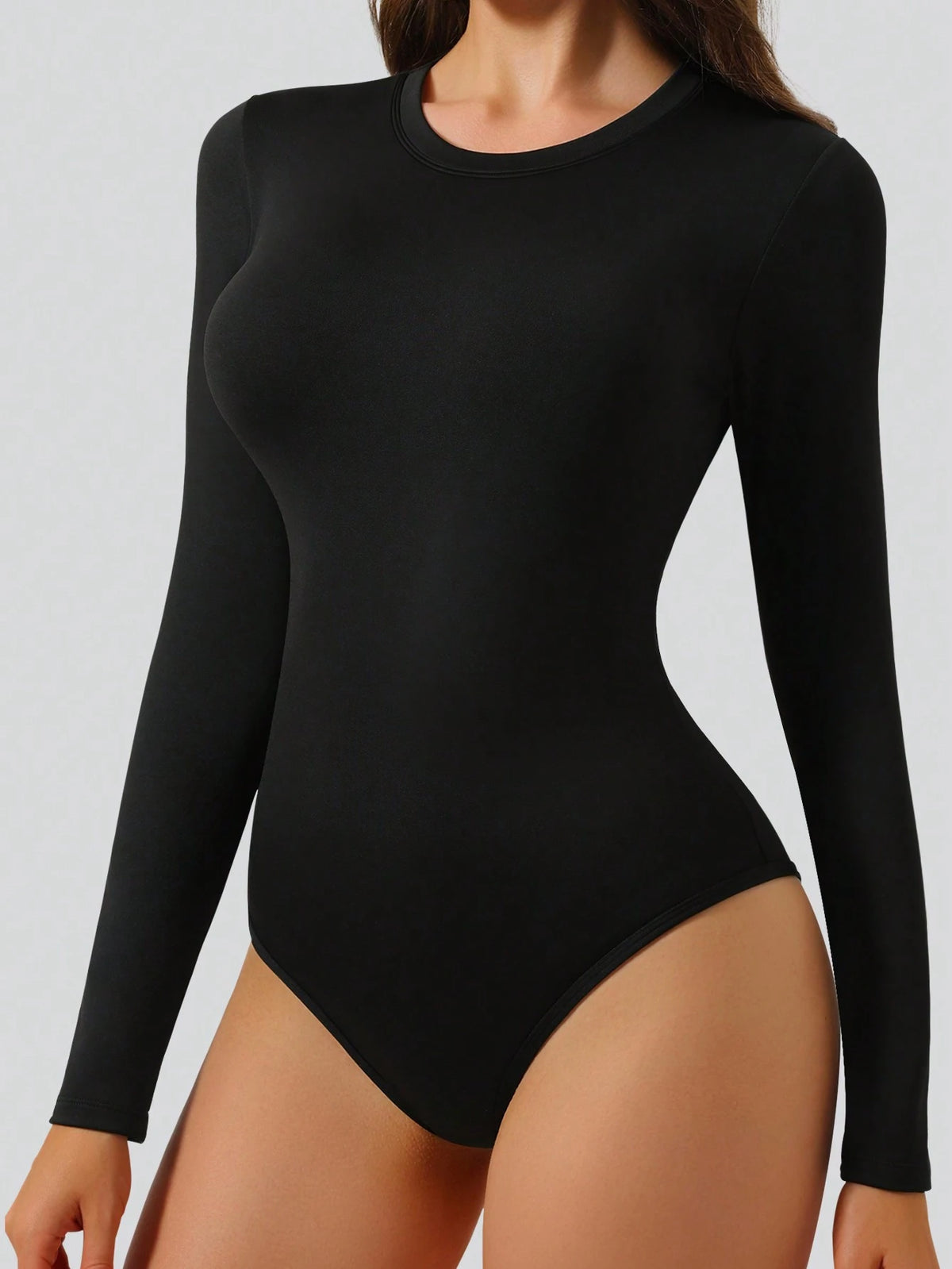 1pc Thickened Round Neck Long Sleeve Slim Fit Jumpsuit For Autumn/Winter