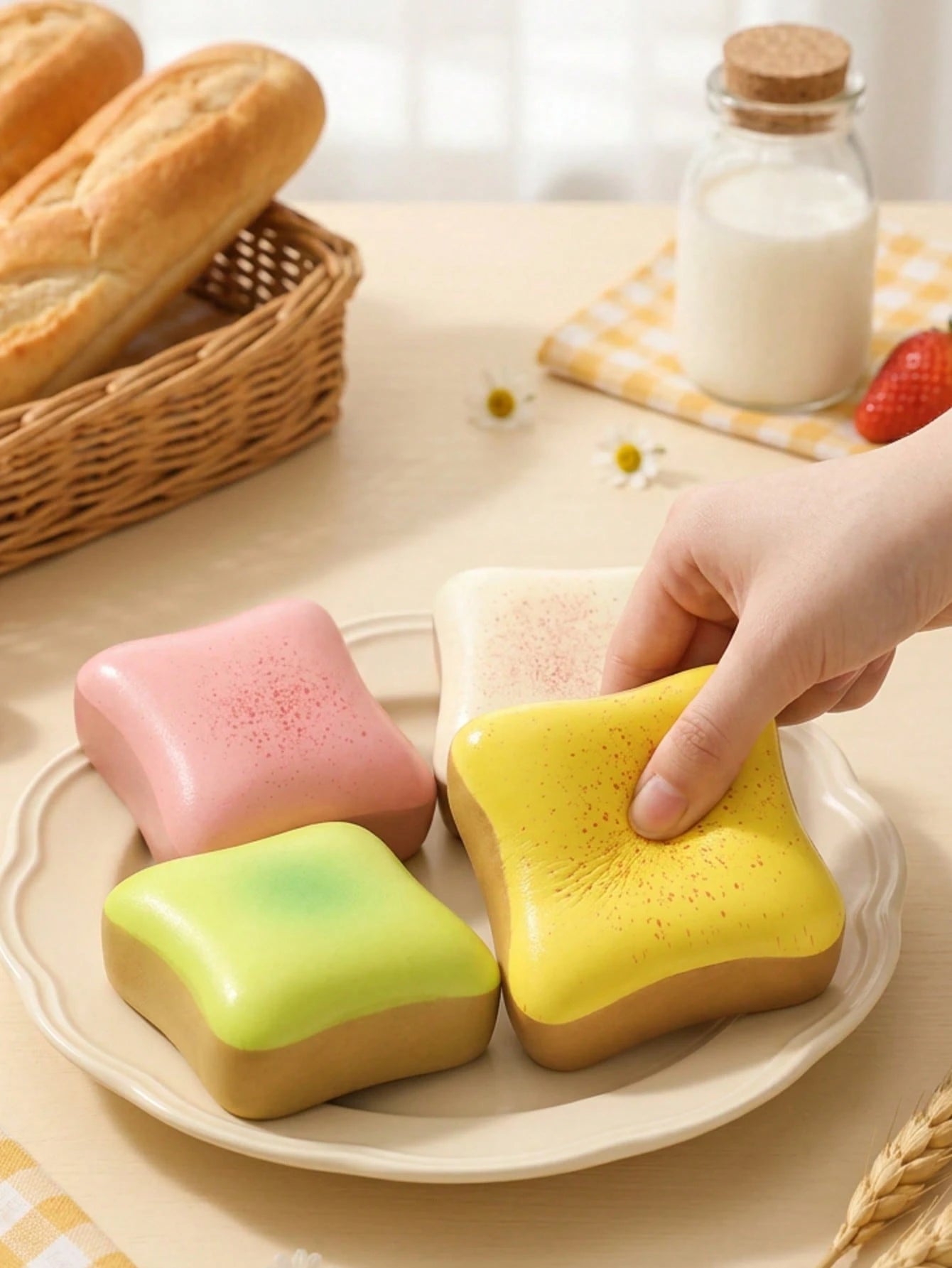1pc Toast Bread Squishy Toy, Soft Slow Rebound Stress Relief Squeeze Toy With Crisp Sound, For Pressure Relief And Sensory Fingertip Play, Desktop Decoration, Birthday Holiday Party Gift Creative, Squ