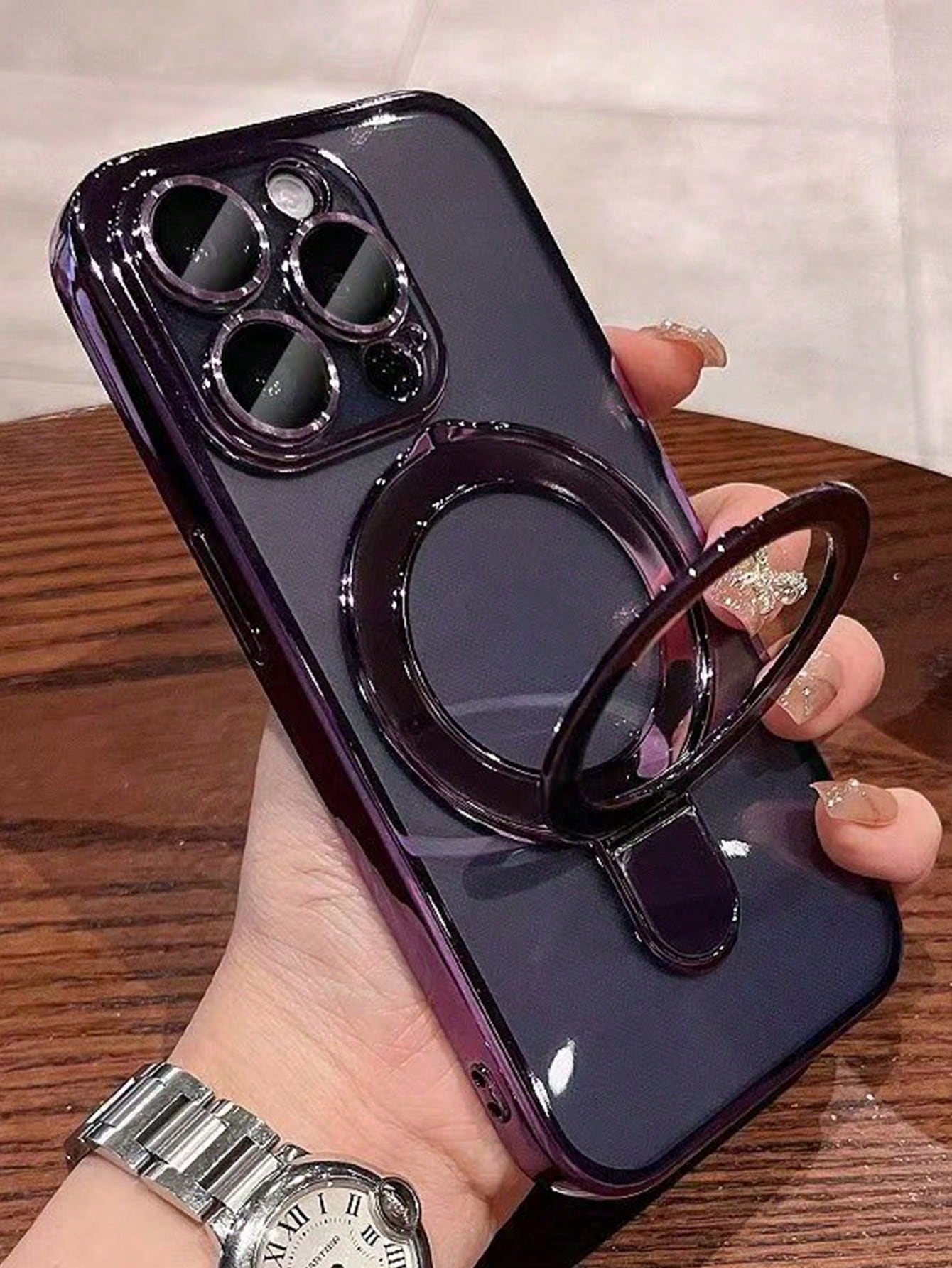 1pc Transparent Electroplated Shockproof Silicone Phone Case With Metal Sliding Stand/Shockproof Phone Case, TPU Material, Compatible With IPhone 17/17 Pro Max/15 Pro Max/16 Pro Max/16 Pro/11/12/13/14