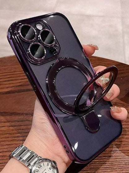 1pc Transparent Electroplated Shockproof Silicone Phone Case With Metal Sliding Stand/Shockproof Phone Case, TPU Material, Compatible With IPhone 17/17 Pro Max/15 Pro Max/16 Pro Max/16 Pro/11/12/13/14