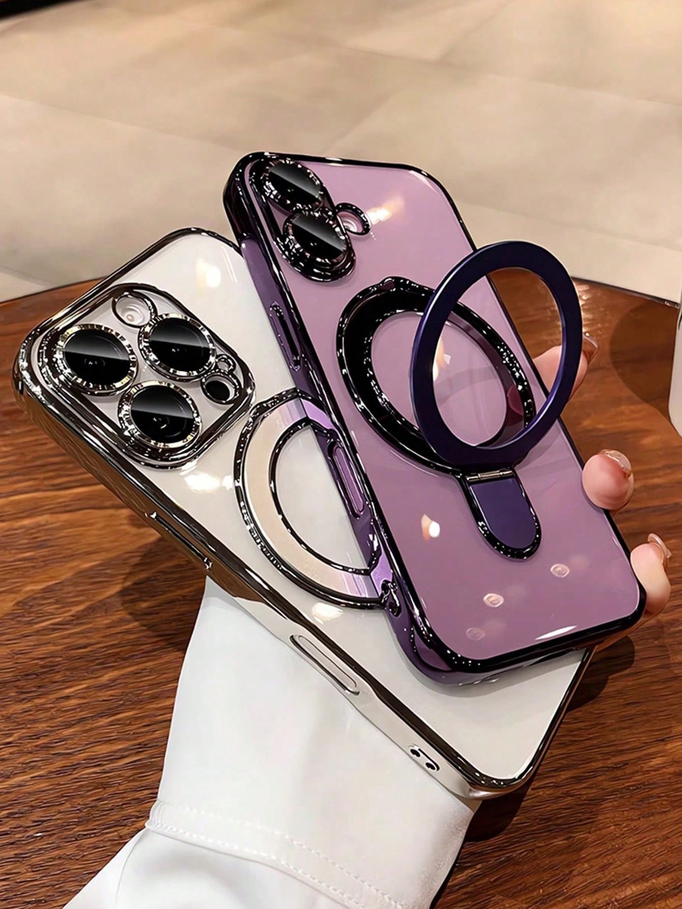 1pc Transparent Electroplated Shockproof Silicone Phone Case With Metal Sliding Stand/Shockproof Phone Case, TPU Material, Compatible With IPhone 17/17 Pro Max/15 Pro Max/16 Pro Max/16 Pro/11/12/13/14