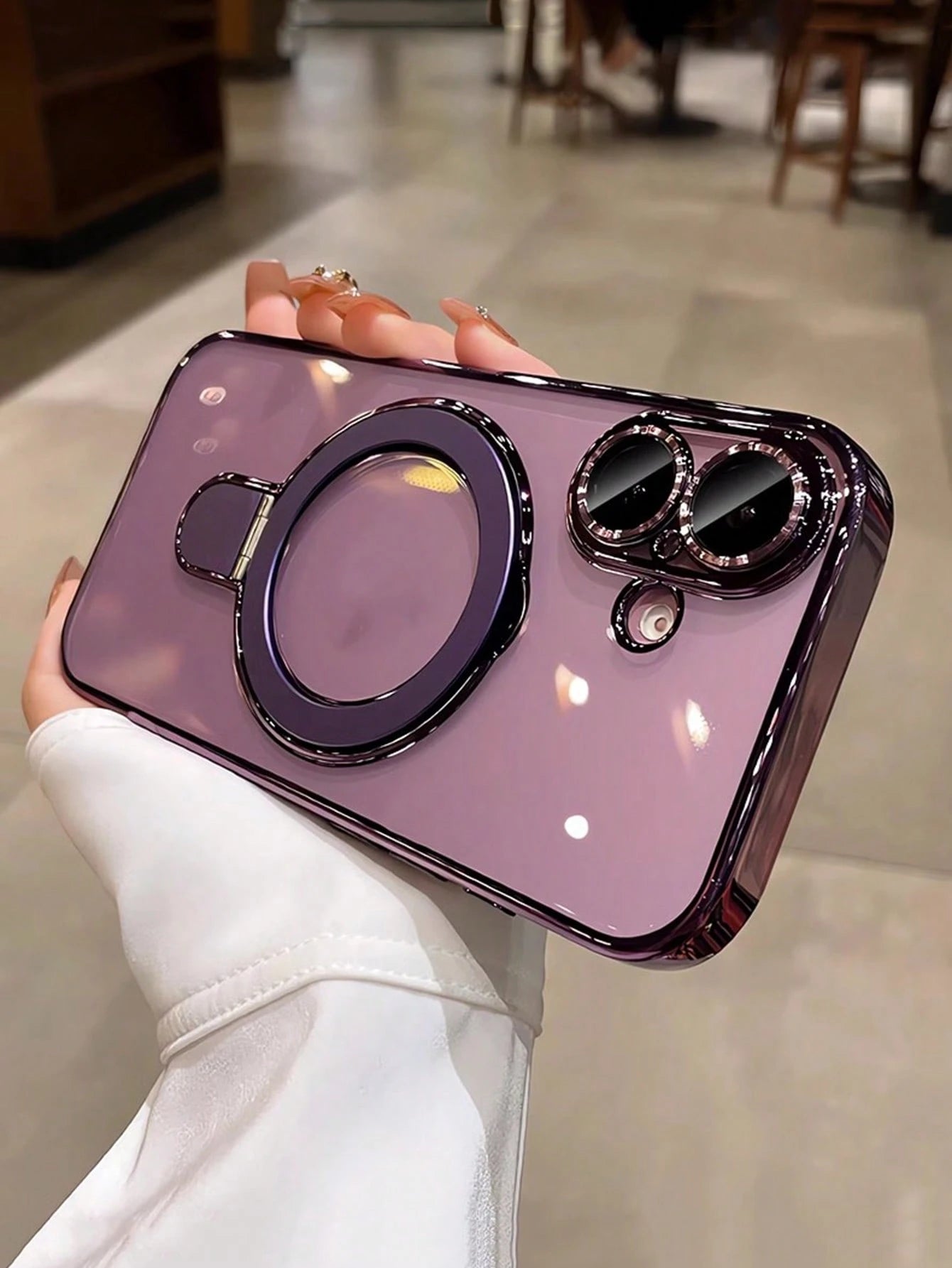 1pc Transparent Electroplated Shockproof Silicone Phone Case With Metal Sliding Stand/Shockproof Phone Case, TPU Material, Compatible With IPhone 17/17 Pro Max/15 Pro Max/16 Pro Max/16 Pro/11/12/13/14
