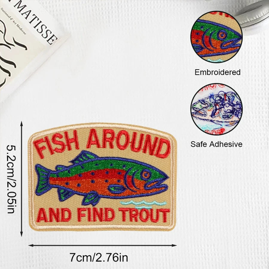 1pc Trout Embroidered Patch, Suitable For Backpacks, Hats, Jackets, Fishing Enthusiasts Patch, Iron-On
