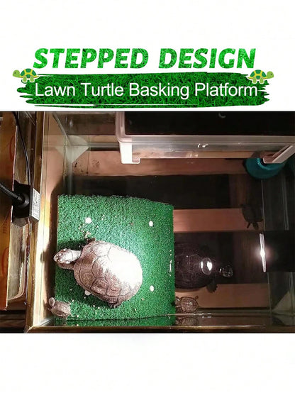 1pc Turtle Sunbathing Floating Island With Artificial Grass Platform- Turtle Tank/ Fish Tank Decoration Reptile Accessories Mini Swimming Ring Suitable For Brazilian Squirrel/ Water Turtle/ Land T