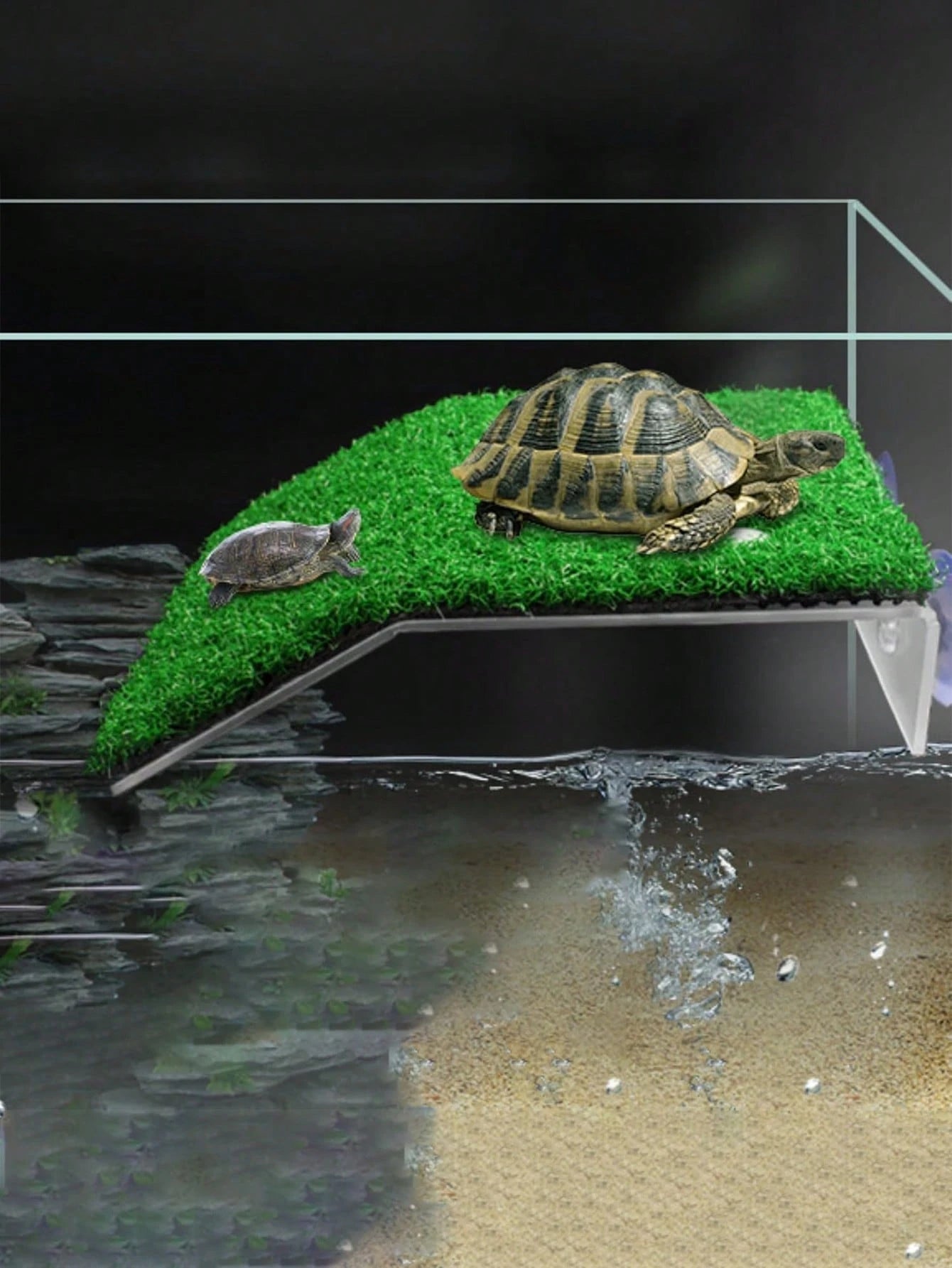 1pc Turtle Sunbathing Floating Island With Artificial Grass Platform- Turtle Tank/ Fish Tank Decoration Reptile Accessories Mini Swimming Ring Suitable For Brazilian Squirrel/ Water Turtle/ Land T