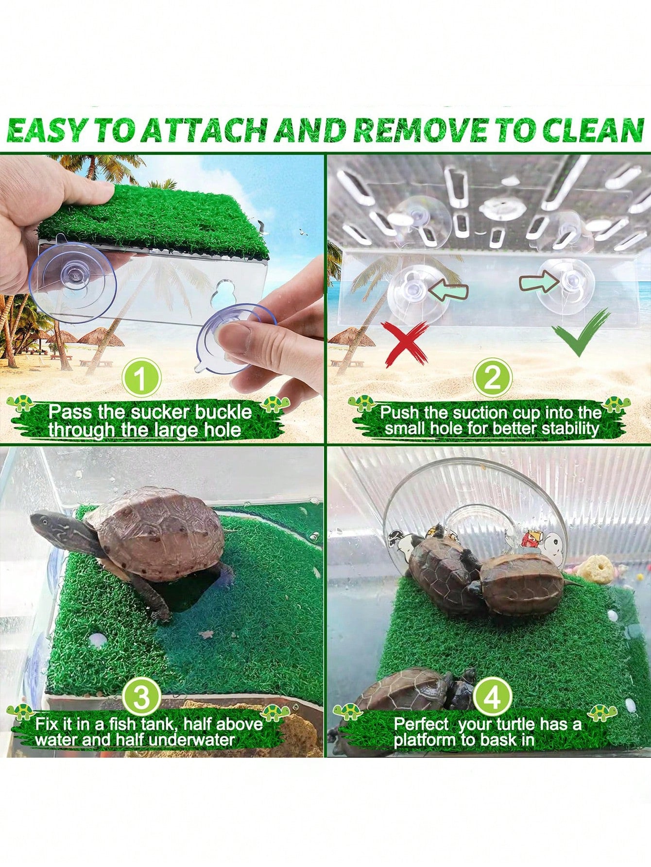 1pc Turtle Sunbathing Floating Island With Artificial Grass Platform- Turtle Tank/ Fish Tank Decoration Reptile Accessories Mini Swimming Ring Suitable For Brazilian Squirrel/ Water Turtle/ Land T