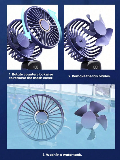 1pc Ultra Portable Mini Handheld Electric Fan, USB Rechargeable Portable Fan, 5 Speed Settings, Digital Display, Halter, Foldable With Base Desktop Fan, Suitable For Summer Office, Beach, Dorm, Outdoo