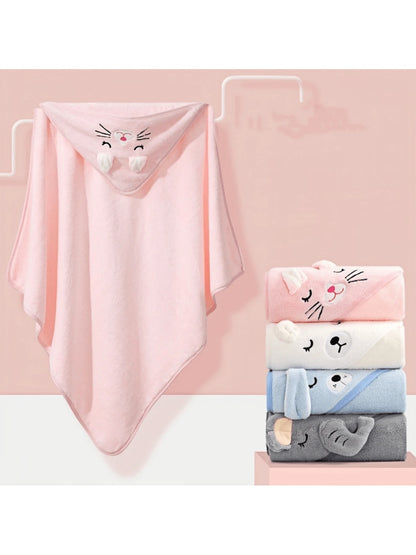 1pc Unisex Animal Face Hooded Baby Bath Towel, Unique Animal Design Super Soft Newborn Bath Towel, Big Size Baby Hooded Towel, All-Season Children's Bathrobe Towel, Coral Plush Cartoon Animal Hooded C