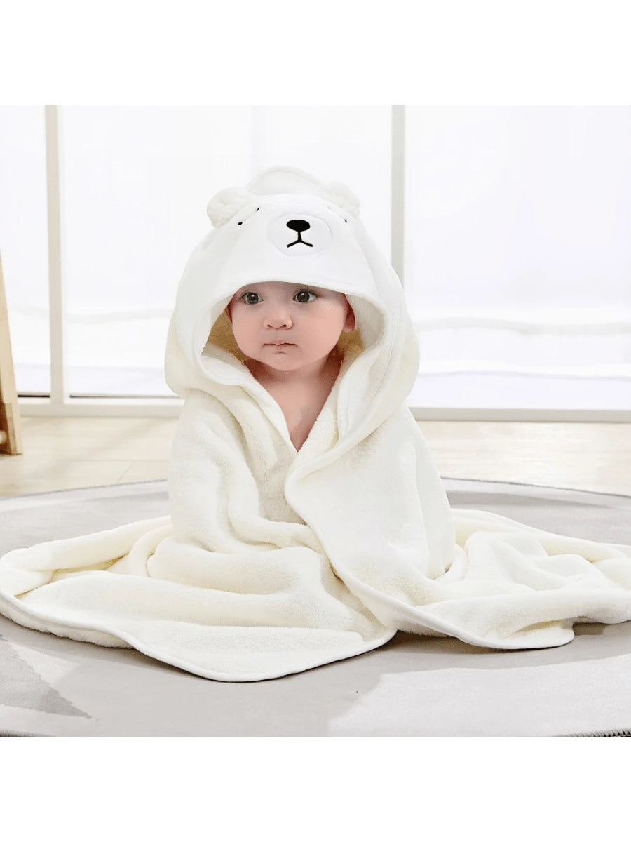 1pc Unisex Animal Face Hooded Baby Bath Towel, Unique Animal Design Super Soft Newborn Bath Towel, Big Size Baby Hooded Towel, All-Season Children's Bathrobe Towel, Coral Plush Cartoon Animal Hooded C
