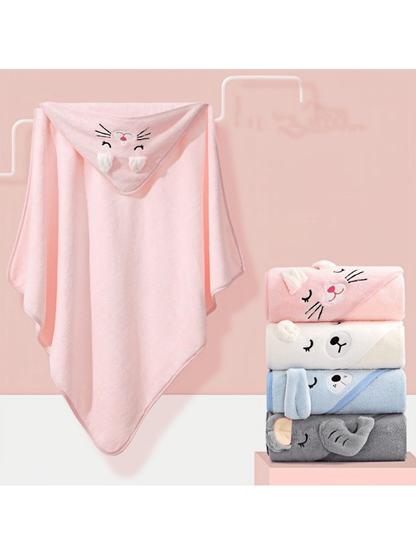 1pc Unisex Animal Face Hooded Baby Bath Towel, Unique Animal Design Super Soft Newborn Bath Towel, Big Size Baby Hooded Towel, All-Season Children's Bathrobe Towel, Coral Plush Cartoon Animal Hooded C
