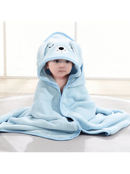 1pc Unisex Baby Animal Face Hooded Towel, Unique Animal Design Super Soft Newborn Bath Towel, Essential Baby Hooded Towel, Children Bathrobe For Bathroom Use