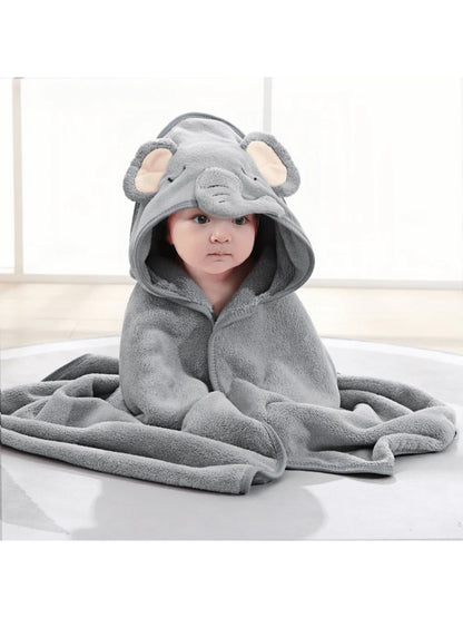 1pc Unisex Baby Animal Face Hooded Towel, Unique Animal Design Super Soft Newborn Bath Towel, Essential Baby Hooded Towel, Children Bathrobe For Bathroom Use