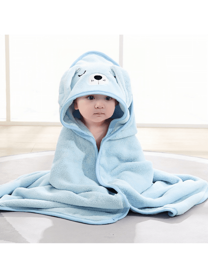 1pc Unisex Baby Animal Face Hooded Towel, Unique Animal Design Super Soft Newborn Bath Towel, Essential Baby Hooded Towel, Children Bathrobe For Bathroom Use