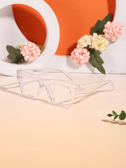 1pc Unisex Kids 6-12 Years Old Classic Casual Square Eyeglass Frames, Transparent And Black Polycarbonate Frames With Clear Lenses, Lightweight And Pressure-Free, Suitable For Daily School Wear, Inclu