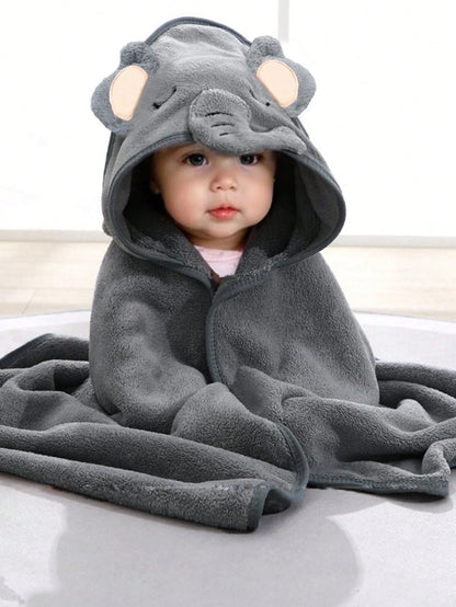 1pc Unisex Polyester Fabric Hooded Coral Fleece Soft & Quick Dry Bathrobes, Baby Blanket Wrap, Suitable For Bathroom, Beach, All Seasons, Size 80cm/31.5inch*80cm/31.5inch